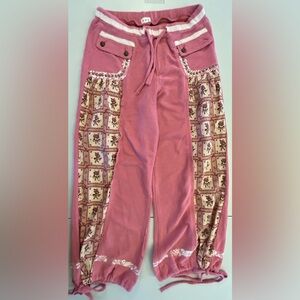(NWOT) Vintage POLO Pink Knit Lounge Pants Floral Patchwork Cottagecore Size L
